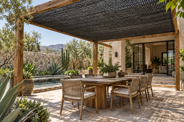 Imagen ilustrativa de patio con cubierta de malla sombra